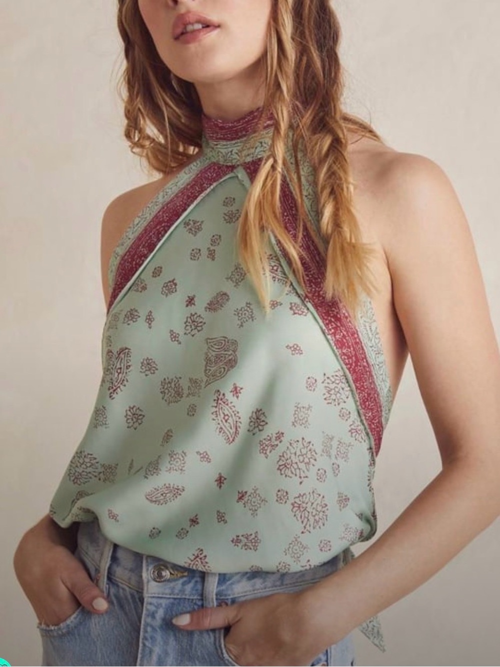 Free People Intimately NWT Y2K Halter Bodysuit Paisley Bell Tie Size S